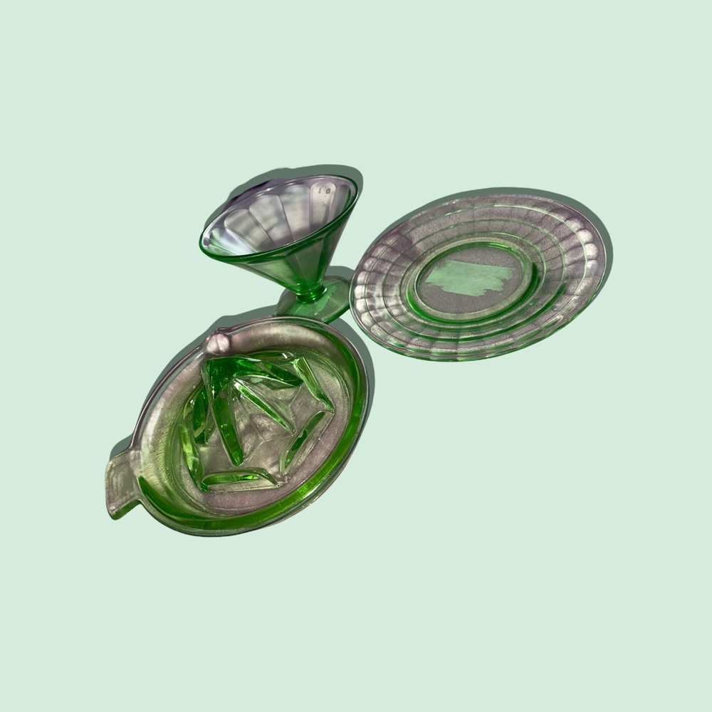 3pc Depression Uranium Glass Set